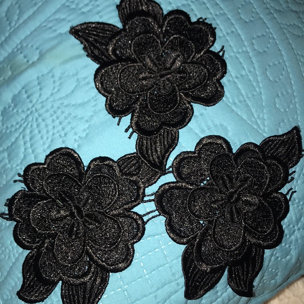 New 3pc Black 3D Flower Appliqués
